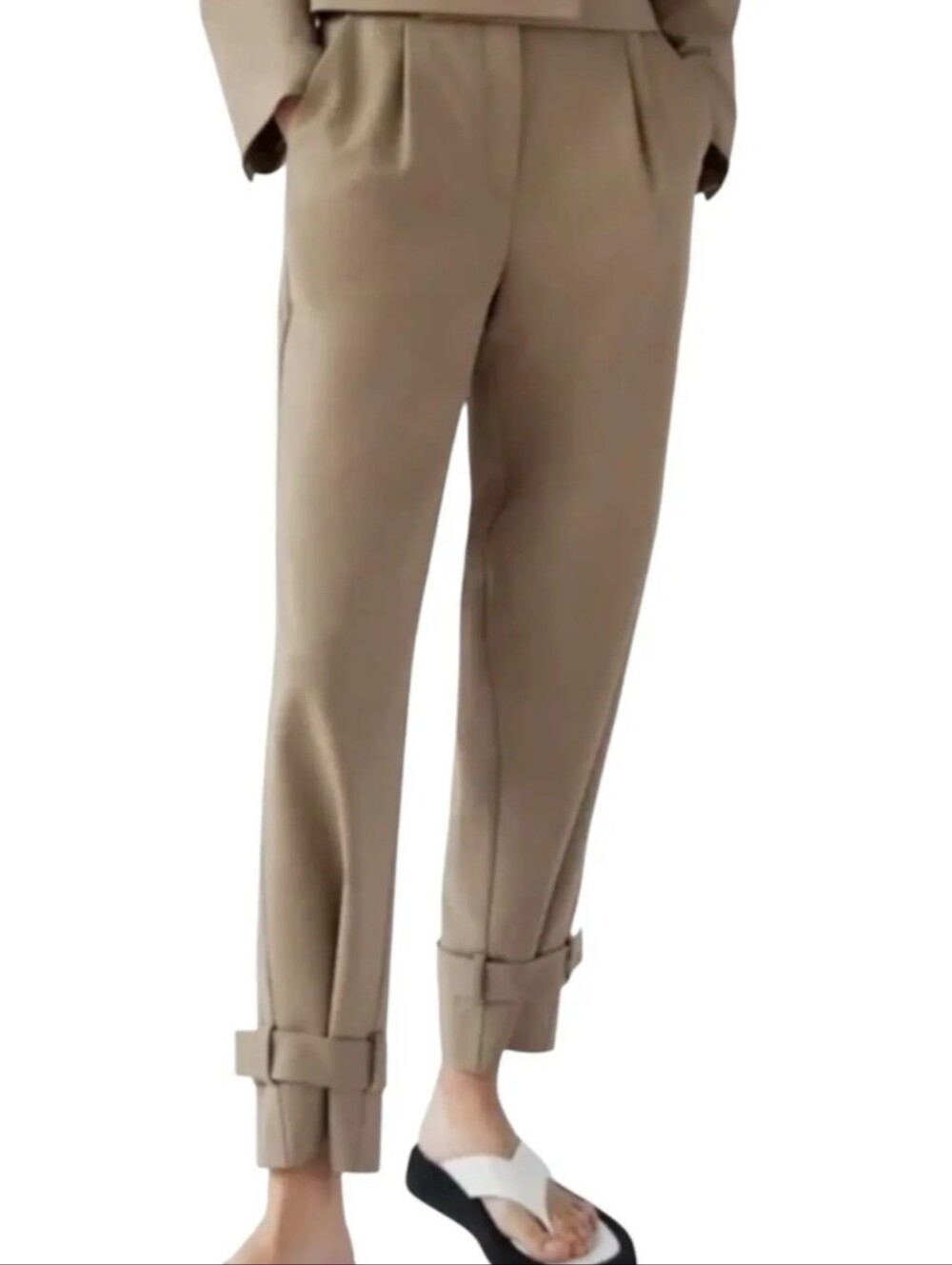 Aritzia Babaton Lalonde Wool Pleated Carrot Pants Taupe Beige